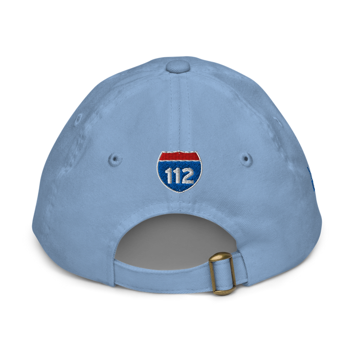 Back angle of the MAS Kansas City Wheelchair Softball Baby Blue Youth Dad Hat against a white background