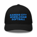 Front angle of the MAS Kansas City Wheelchair Softball Black Curved Bill Trucker Snapback against a white background