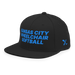 Front left angle of the MAS Kansas City Wheelchair Softball Black Flat Bill Snapback against a white background