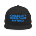 Front angle of the MAS Kansas City Wheelchair Softball Black Flat Bill Snapback against a white background