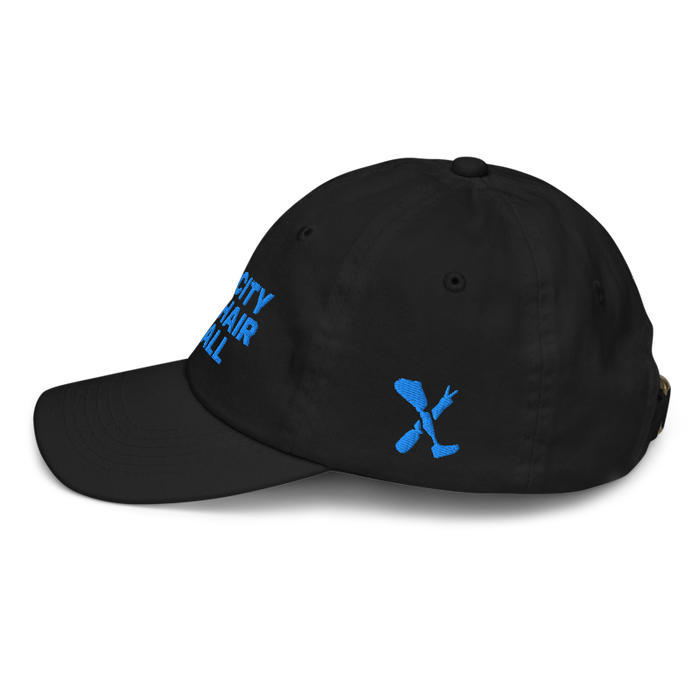 Left angle of the MAS Kansas City Wheelchair Softball Black Youth Dad Hat against a white background