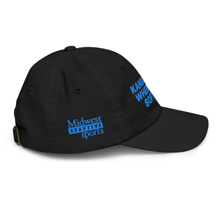 Right angle of the MAS Kansas City Wheelchair Softball Black Youth Dad Hat against a white background