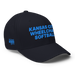Front right angle of the MAS Kansas City Wheelchair Softball Dark Navy Flexfit Curved Bill Fitted against a white background