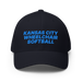 Front angle of the MAS Kansas City Wheelchair Softball Dark Navy Flexfit Curved Bill Fitted against a white background