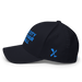 Left angle of the MAS Kansas City Wheelchair Softball Dark Navy Flexfit Curved Bill Fitted against a white background