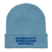 Front angle of the MAS Kansas City Wheelchair Softball Light Avio Blue Organic Beanie laid flat against a white background
