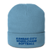 Front angle of the MAS Kansas City Wheelchair Softball Light Avio Blue Organic Beanie against a white background