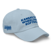 Front right angle of the MAS Kansas City Wheelchair Softball Light Blue Dad Hat against a white background