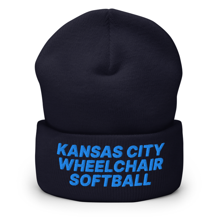 Front angle of the MAS Kansas City Wheelchair Softball Navy Beanie against a white background