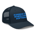 Front right angle of the MAS Kansas City Wheelchair Softball Navy Curved Bill Trucker Snapback against a white background