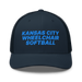 Front angle of the MAS Kansas City Wheelchair Softball Navy Curved Bill Trucker Snapback against a white background