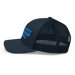 Left angle of the MAS Kansas City Wheelchair Softball Navy Curved Bill Trucker Snapback against a white background