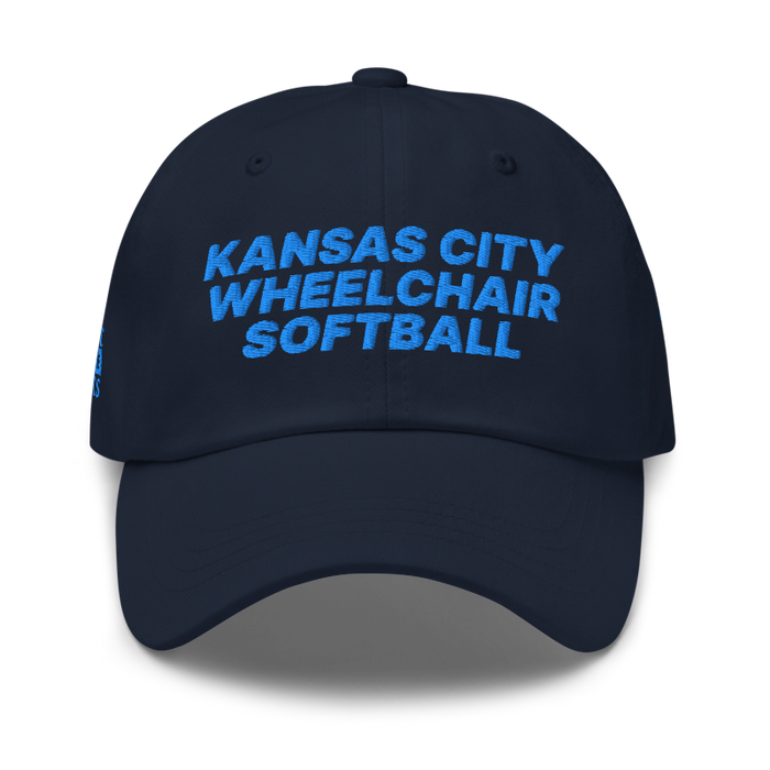 Front angle of the MAS Kansas City Wheelchair Softball Navy Dad Hat against a white background
