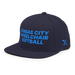 Front left angle of the MAS Kansas City Wheelchair Softball Navy Flat Bill Snapback against a white background