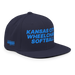 Front right angle of the MAS Kansas City Wheelchair Softball Navy Flat Bill Snapback against a white background