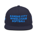 Front angle of the MAS Kansas City Wheelchair Softball Navy Flat Bill Snapback against a white background