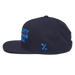 Left angle of the MAS Kansas City Wheelchair Softball Navy Flat Bill Snapback against a white background