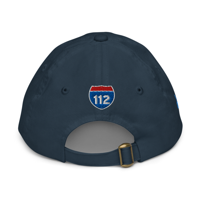 Back angle of the MAS Kansas City Wheelchair Softball Navy Youth Dad Hat against a white background