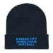 Front angle of the MAS Kansas City Wheelchair Softball Oxford Navy Organic Beanie laid flat against a white background