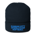 Front angle of the MAS Kansas City Wheelchair Softball Oxford Navy Organic Beanie against a white background