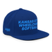 Front right angle of the MAS Kansas City Wheelchair Softball Royal Blue Flat Bill Snapback against a white background