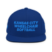 Front angle of the MAS Kansas City Wheelchair Softball Royal Blue Flat Bill Snapback against a white background