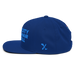 Left angle of the MAS Kansas City Wheelchair Softball Royal Blue Flat Bill Snapback against a white background