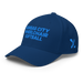 Front left angle of the MAS Kansas City Wheelchair Softball Royal Blue Flexfit Curved Bill Fitted against a white background