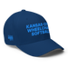 Front right angle of the MAS Kansas City Wheelchair Softball Royal Blue Flexfit Curved Bill Fitted against a white background