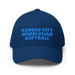 Front angle of the MAS Kansas City Wheelchair Softball Royal Blue Flexfit Curved Bill Fitted against a white background