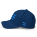 Left angle of the MAS Kansas City Wheelchair Softball Royal Blue Flexfit Curved Bill Fitted against a white background