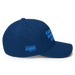 Right angle of the MAS Kansas City Wheelchair Softball Royal Blue Flexfit Curved Bill Fitted against a white background