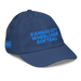 Front right angle of the MAS Kansas City Wheelchair Softball Royal Youth Dad Hat against a white background