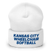 Front angle of the MAS Kansas City Wheelchair Softball White Beanie against a white background