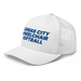 Front left angle of the MAS Kansas City Wheelchair Softball White Curved Bill Trucker Snapback against a white background