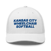 Front angle of the MAS Kansas City Wheelchair Softball White Curved Bill Trucker Snapback against a white background