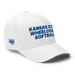 Front right angle of the MAS Kansas City Wheelchair Softball White Flexfit Curved Bill Fitted against a white background