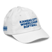 Front right angle of the MAS Kansas City Wheelchair Softball White Youth Dad Hat against a white background