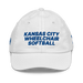 Front angle of the MAS Kansas City Wheelchair Softball White Youth Dad Hat against a white background
