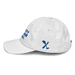 Left angle of the MAS Kansas City Wheelchair Softball White Youth Dad Hat against a white background