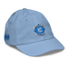 Front right angle of the MAS Kansas City Wheelchair Softball Diamond Baby Blue Youth Dad Hat against a white background