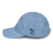 Left angle of the MAS Kansas City Wheelchair Softball Diamond Baby Blue Youth Dad Hat against a white background