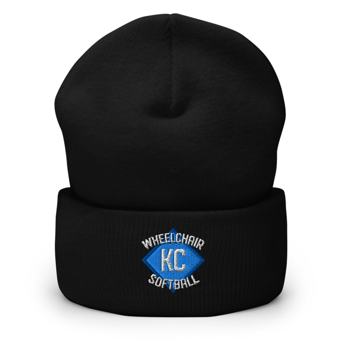 Front angle of the MAS Kansas City Wheelchair Softball Diamond Black Beanie against a white background