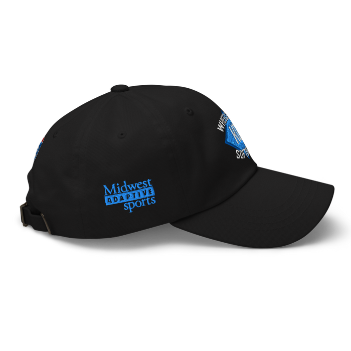 Right angle of the MAS Kansas City Wheelchair Softball Diamond Black Dad Hat against a white background
