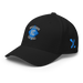 Front left angle of the MAS Kansas City Wheelchair Softball Diamond Black Flexfit Curved Bill Fitted against a white background