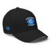 Front right angle of the MAS Kansas City Wheelchair Softball Diamond Black Flexfit Curved Bill Fitted against a white background