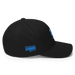 Right angle of the MAS Kansas City Wheelchair Softball Diamond Black Flexfit Curved Bill Fitted against a white background