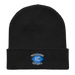 Front angle of the MAS Kansas City Wheelchair Softball Diamond Black Organic Beanie laid flat against a white background