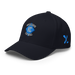 Front left angle of the MAS Kansas City Wheelchair Softball Diamond Dark Navy Flexfit Curved Bill Fitted against a white background