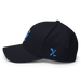Left angle of the MAS Kansas City Wheelchair Softball Diamond Dark Navy Flexfit Curved Bill Fitted against a white background